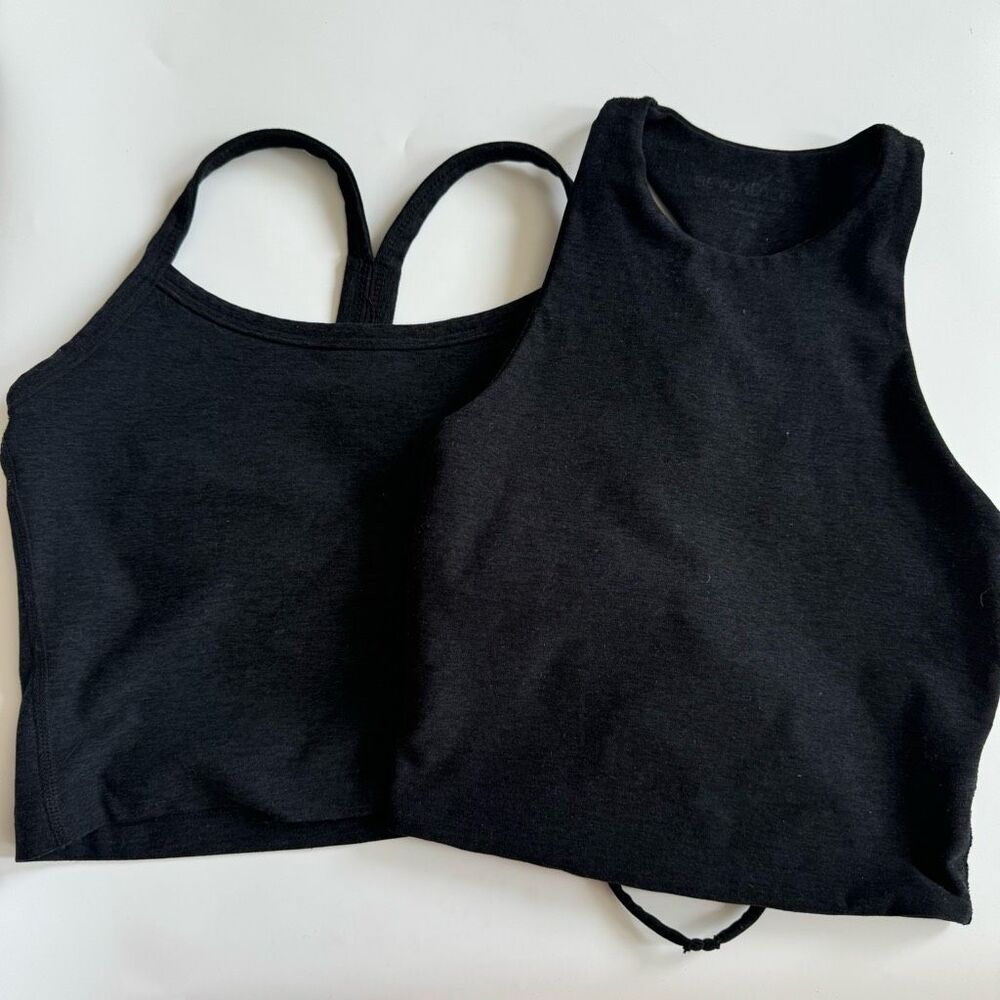BEYOND YOGA Space Dye Across The Straps Cropped Tank Darkest Night Black Size XS